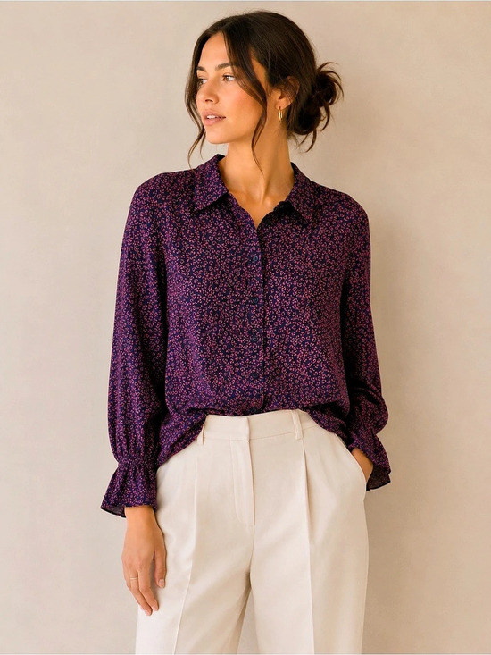 LOFT Tops - LOFT Abstract Long Sleeve Button Down Blouse in Purple & Pink XL